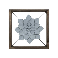 Pale Blue Metal Flower in Walnut Finish Frame