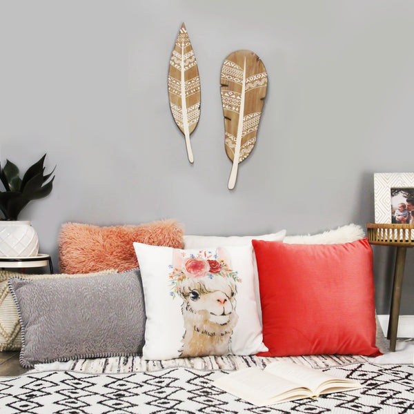 Tribal Print Wood Feathers 3D Wall Art Set of 2