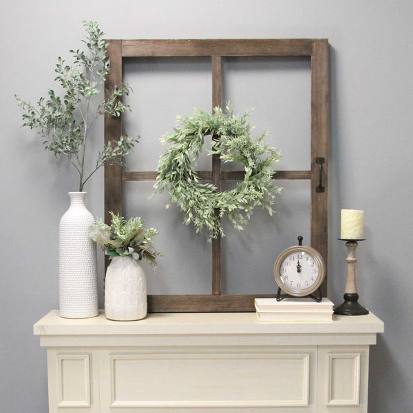 Walnut Wood Windowpane Wall Decor with Metal Hinges