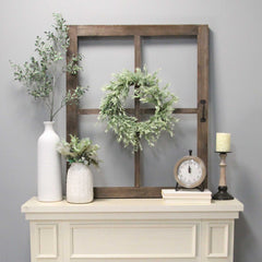 Walnut Wood Windowpane Wall Decor with Metal Hinges