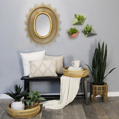 36 Oval Bamboo Wood Framed Wall Mirror