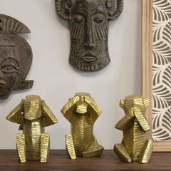 Set of 3 Gold Distressed Wise Monkey Sculptures