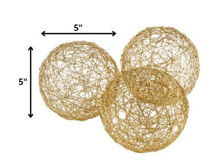 5' X 5' X 5' Gold Iron Wire Spheres Box Of 3