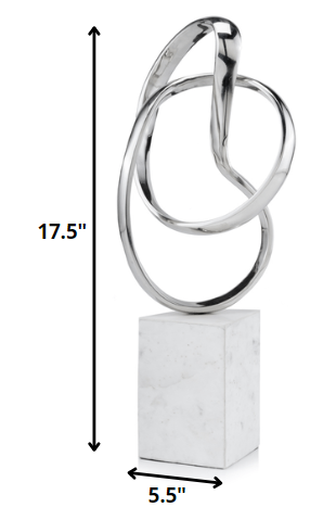 5.5' X 7.5' X 17.5' Silver and White Aluminum and Marble Abstract Sculpture