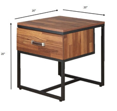 20' X 20' X 20' Walnut  Sandy Black Metal End Table