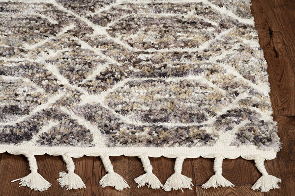 2' x 7' Grey Geometric Hexagon Runner Rug with Fringe