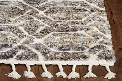 2' x 7' Grey Geometric Hexagon Runner Rug with Fringe