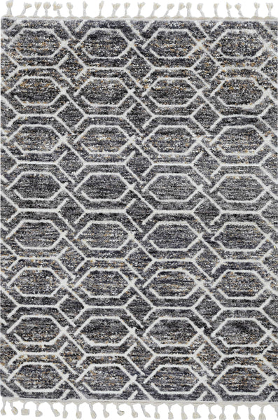 2' x 7' Grey Geometric Hexagon Runner Rug with Fringe