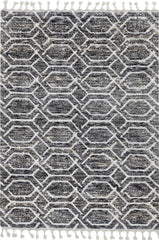 2' x 7' Grey Geometric Hexagon Runner Rug with Fringe