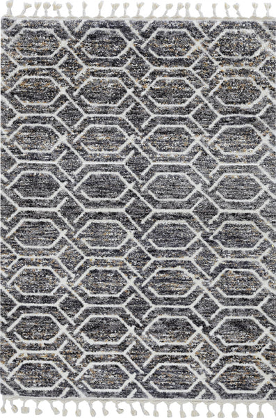 3'x5' Grey Machine Woven Space Dyed Hexagon Chain Link Indoor Area Rug