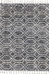3'x5' Grey Machine Woven Space Dyed Hexagon Chain Link Indoor Area Rug