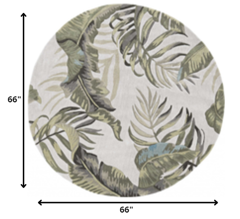 6' Ivory Hand Tufted Oversized Tropical Leaves Round Indoor Area Rug