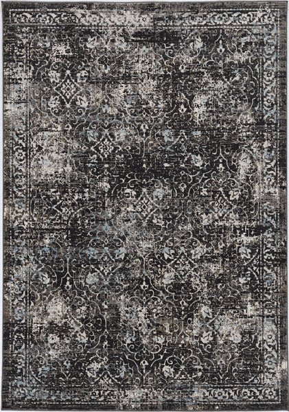 3'x5' Midnight Black Machine Woven Vintage Floral Indoor Area Rug