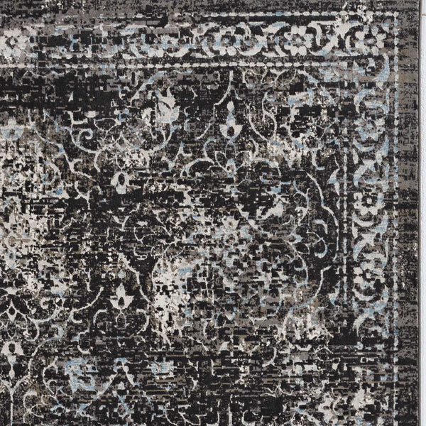 5' x 8' Midnight Vintage Bordered Viscose Indoor Area Rug
