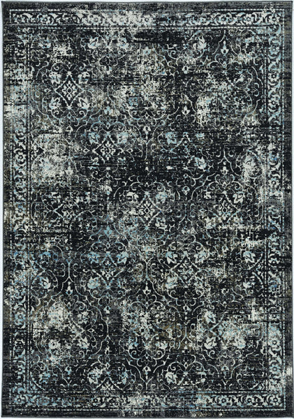 5' x 8' Midnight Vintage Bordered Viscose Indoor Area Rug
