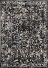10'x13' Midnight Black Machine Woven Vintage Floral Indoor Area Rug
