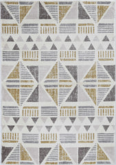 8' Ivory Gold Machine Woven Geometric Indoor Runner Rug