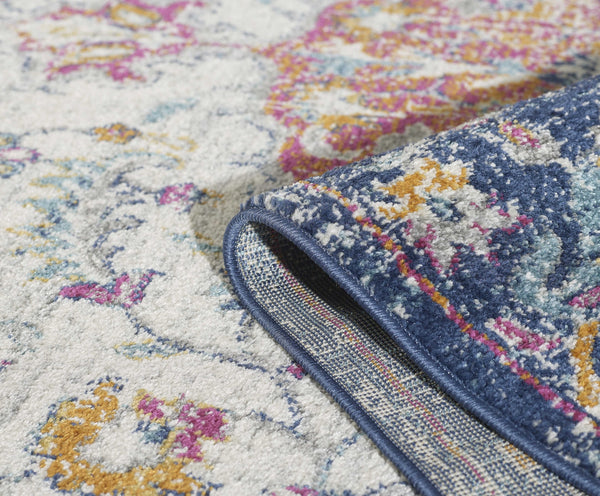 8'x10' Ivory Navy Machine Woven Distressed Medallion Indoor Area Rug