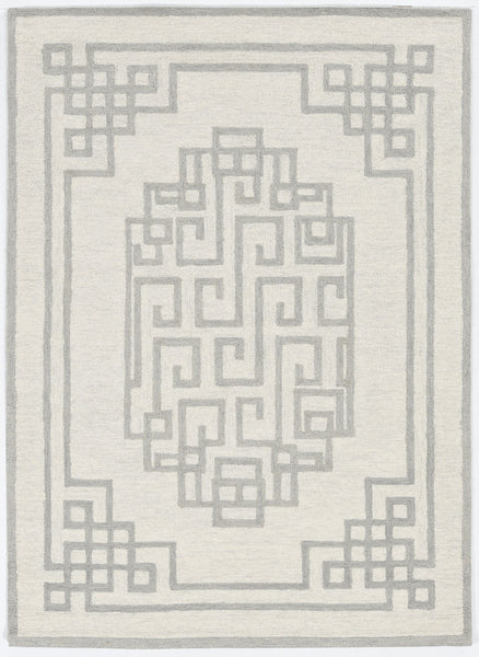 5'x7' Ivory Grey Hand Tufted Bordered Greek Key Indoor Area Rug