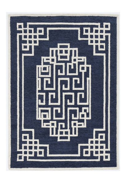 5'x7' Navy Blue Ivory Hand Tufted Bordered Greek Key Indoor Area Rug