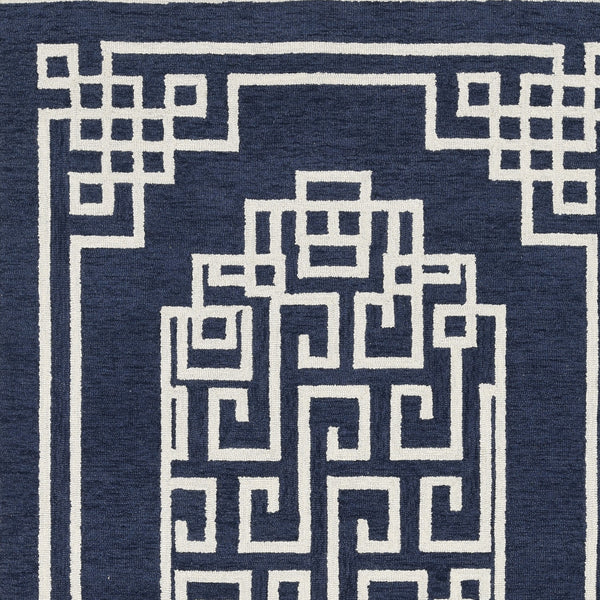 8'x10' Navy Blue Ivory Hand Tufted Greek Key Medallion Indoor Area Rug