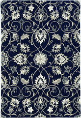 2'x3' Navy Blue Hand Hooked UV Treated Floral Vines Indoor Outdoor Accent Rug