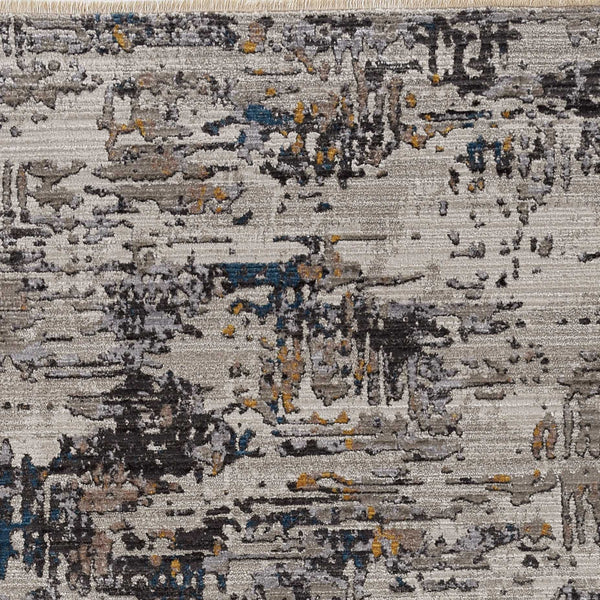 8' Grey Machine Woven Abstract Paint Dripping Round Indoor Area Rug