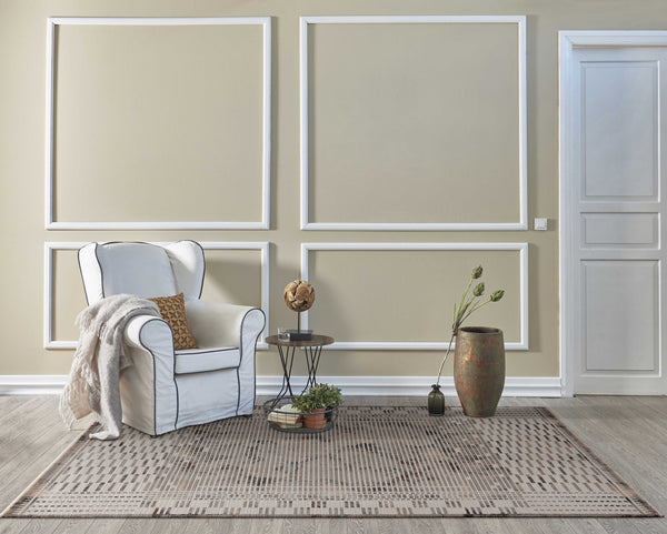 5'x8' Natural Brown Machine Woven Abstract Lines Indoor Area Rug