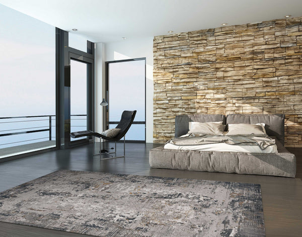 7'x10' Grey Machine Woven Abstract Smudge Indoor Area Rug