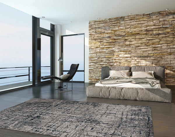 7' x 9' Ivory or Grey Abstract Design Indoor Area Rug