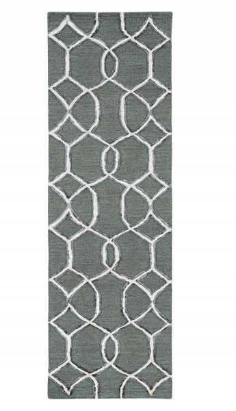 8' Charcoal Grey Hand Tufted Ogee Indoor Runner Rug