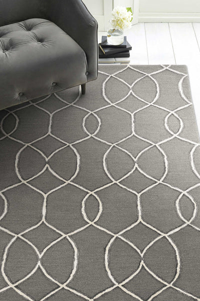 5' x 7' Charcoal Trellis Wool Indoor Area Rug