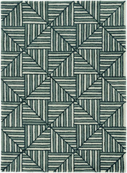 5'x7' Navy Charcoal Hand Tufted Geometric Diamond Pattern Indoor Area Rug