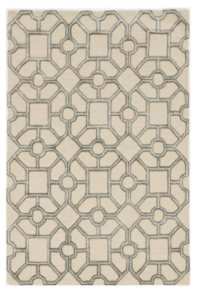 12'x15' Beige Hand Tufted Geometric Indoor Area Rug
