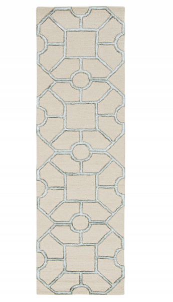 8' Beige Hand Tufted Geometric Indoor Runner Rug