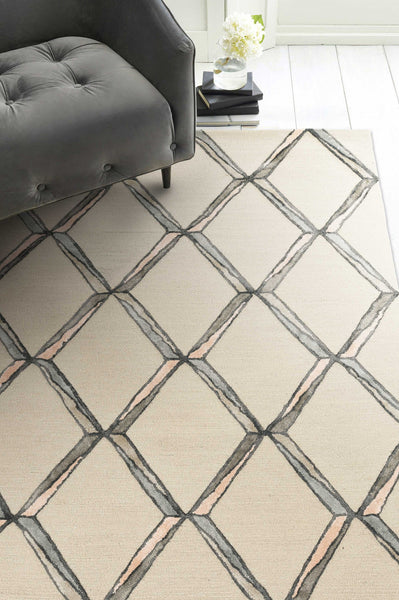 5' x 7' Cream Geometric Diamond Wool Indoor Area Rug
