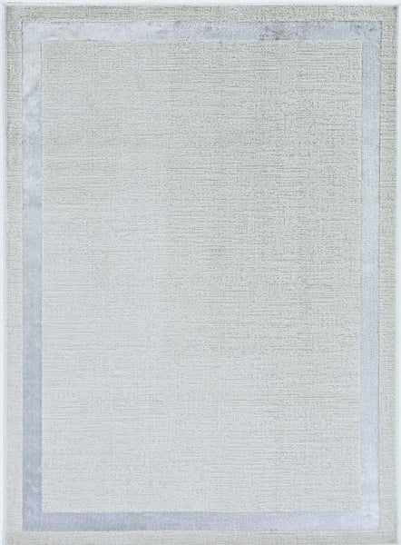 5'x8' Ivory Silver Machine Woven Bordered Indoor Area Rug