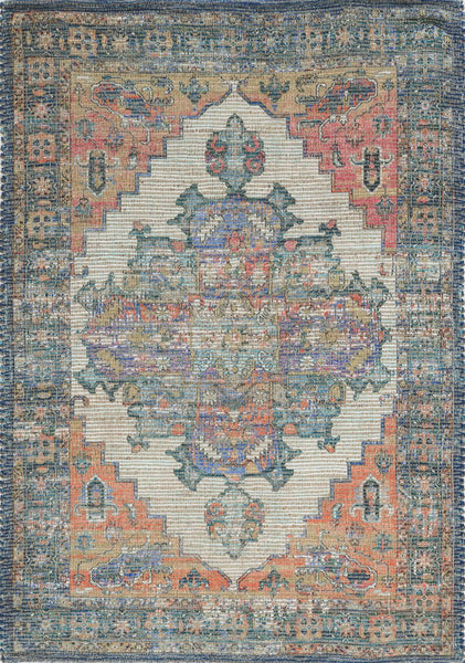 5'x7' Blue Rust Orange Hand Woven Diamond Medallion Indoor Area Rug