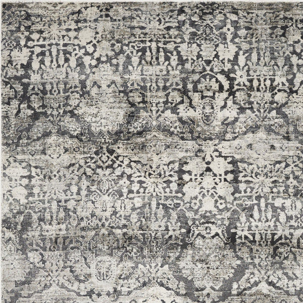 8'x11' Grey Machine Woven Distressed Floral Traditional Indoor Area Rug