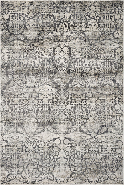 9'x13' Grey Machine Woven Distressed Floral Traditional Indoor Area Rug