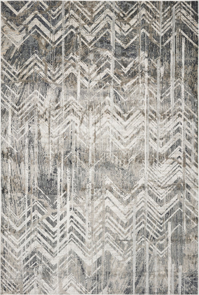 8'x11' Grey Machine Woven Distressed Chevron Indoor Area Rug