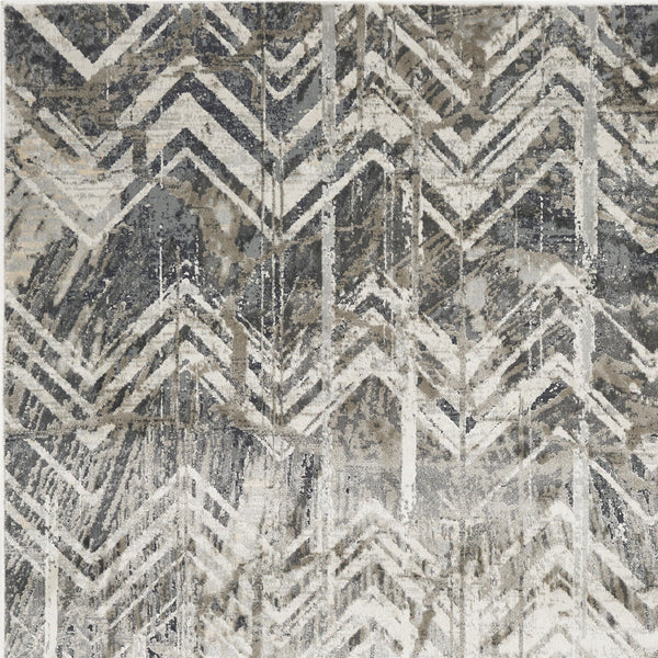 8'x11' Grey Machine Woven Distressed Chevron Indoor Area Rug