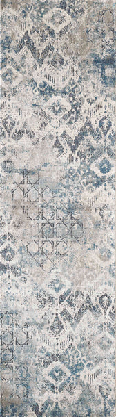 8' Teal Machine Woven Distressed Traditional Indoor Runner Rug
