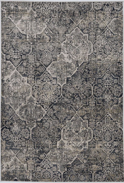 8'x11' Grey Machine Woven Traditional Quatrefoil Indoor Area Rug