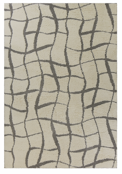 5'x7' Ivory Machine Woven Abstract Indoor Shag Rug