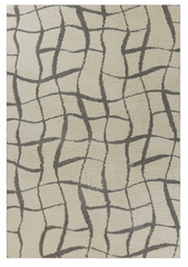 5'x7' Ivory Machine Woven Abstract Indoor Shag Rug