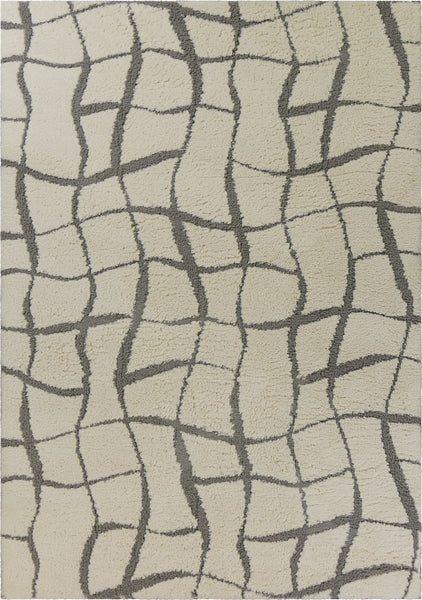 5'x7' Ivory Machine Woven Abstract Indoor Shag Rug