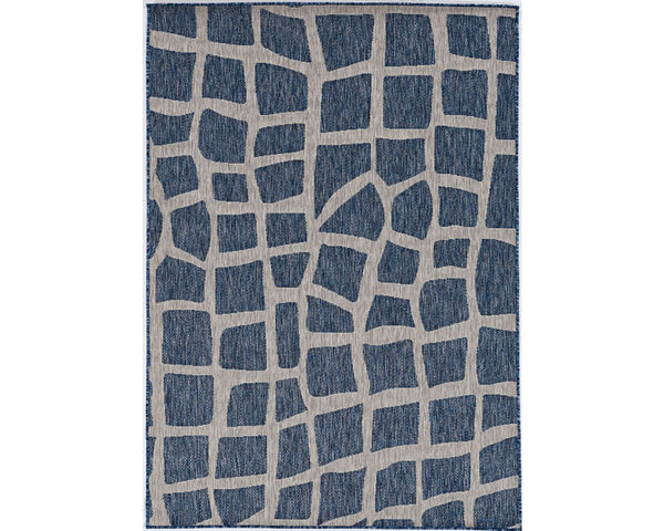 3'x5' Blue Grey Machine Woven UV Treated Abstract Indoor Outdoor Area Rug