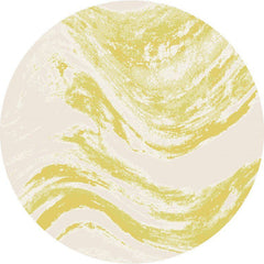 8' Ivory Gold Machine Woven Abstract Waves Round Indoor Outdoor Area Rug