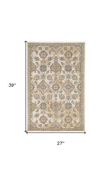 2' x 3' Ivory Sand Vintage Wool Accent Rug